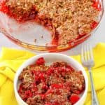 cherry chocolate cobbler in a bowl and baking dish