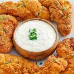 chicken tenders and jan sauce on a platter