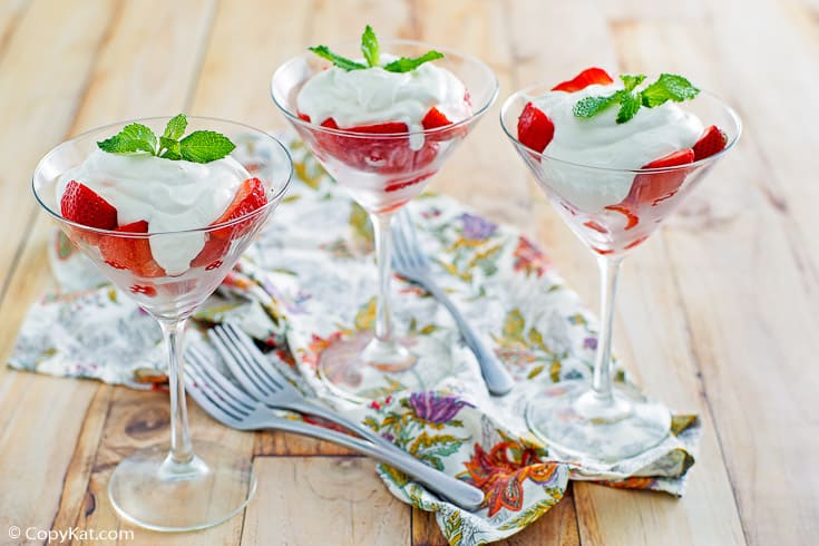 Strawberries Romanoff in martini glasses
