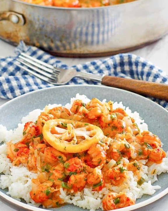 crawfish etouffee over white rice
