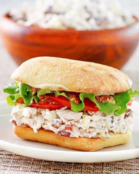 chicken salad sandwich on a plate