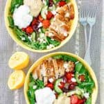two homemade Panera Mediterranean grain bowls with chicken