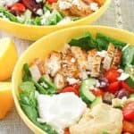 two Mediterranean grain bowls with chicken