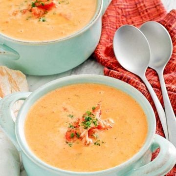 two servings of homemade Pappadeaux crawfish bisque