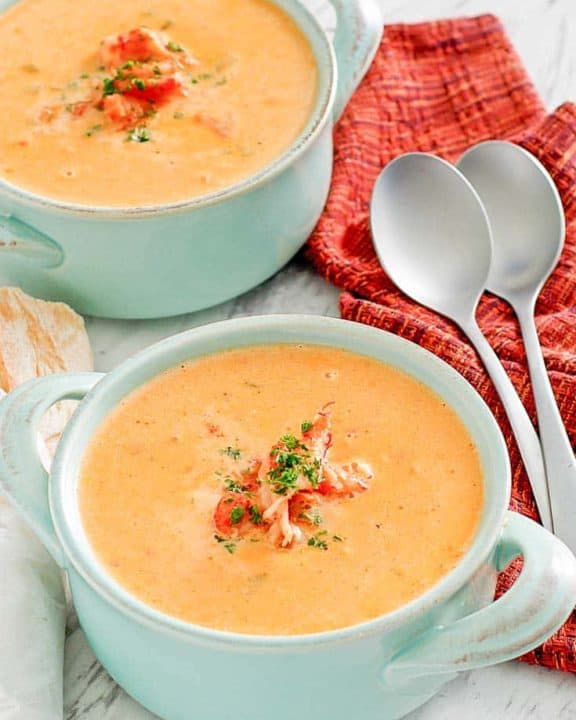 two servings of homemade Pappadeaux crawfish bisque