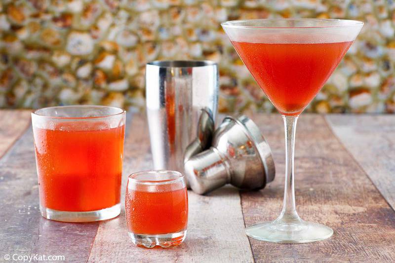 Washington Apple Cocktail in a glass, shot glass, and martini glass