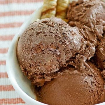 homemade Ben and Jerry's chocolate ice cream in a white bowl