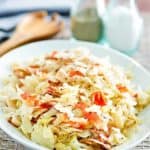 skillet cabbage and bacon on a serving dish