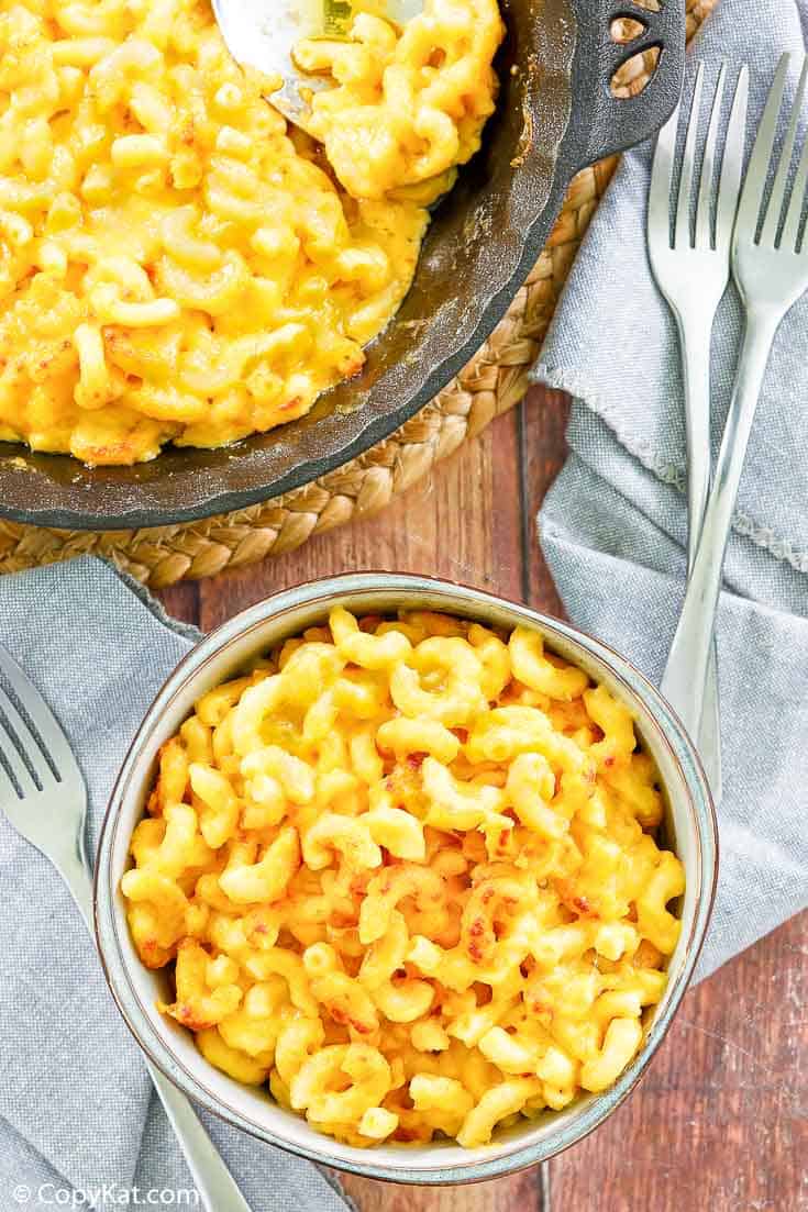Homemade Stouffers Mac and Cheese in a bowl and baking dish