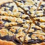 homemade Ci Ci's chocolate dessert pizza on a pizza peel