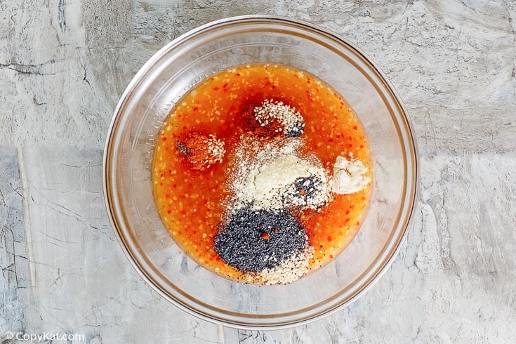 Luby's spaghetti salad dressing ingredients in a bowl