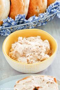 a bowl of homemade Panera honey walnut cream cheese