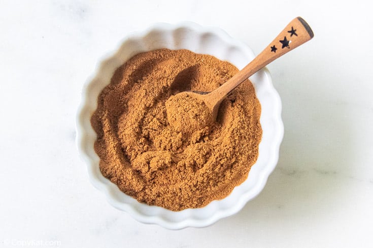 homemade pumpkin pie spice mix in a small white bowl