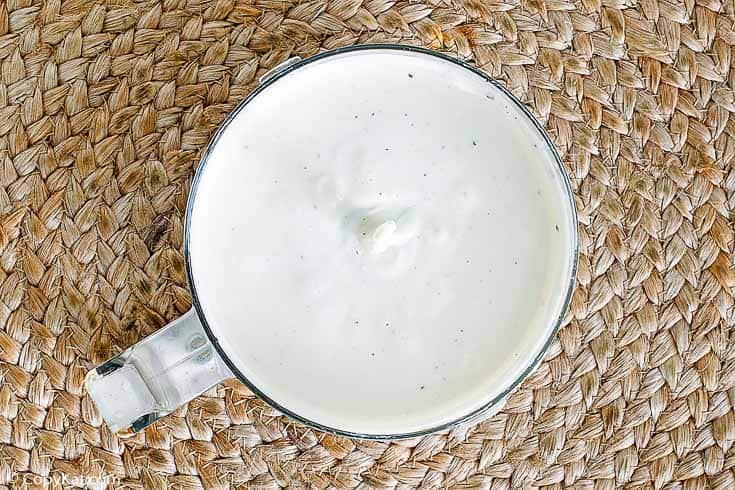 homemade blue cheese dressing in a mixer bowl