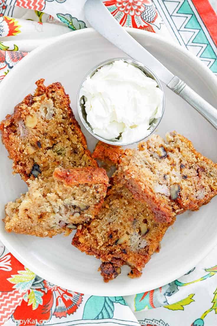 slices of rhubarb bread and butter on a plate