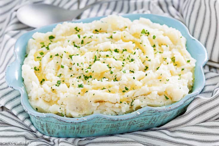 old fashioned mashed potatoes in a dish