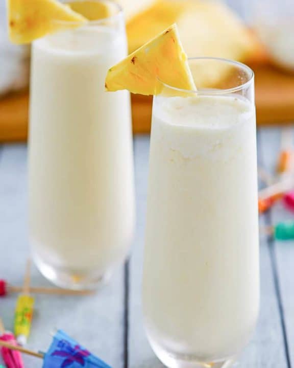 two glasses of pina colada smoothie