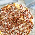 overhead view of a whole homemade Baskin Robbins turtle ice cream pie