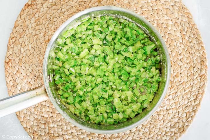 chopped celery in a pan