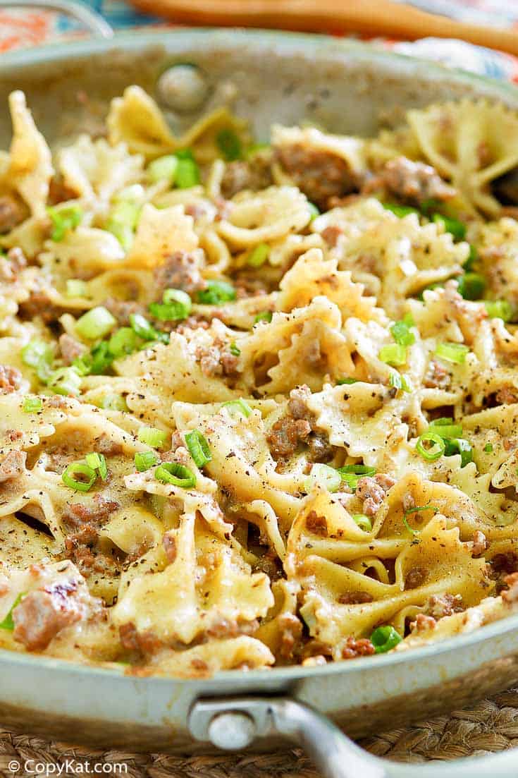 homemade Hamburger Helper Beef Stroganoff in a skillet