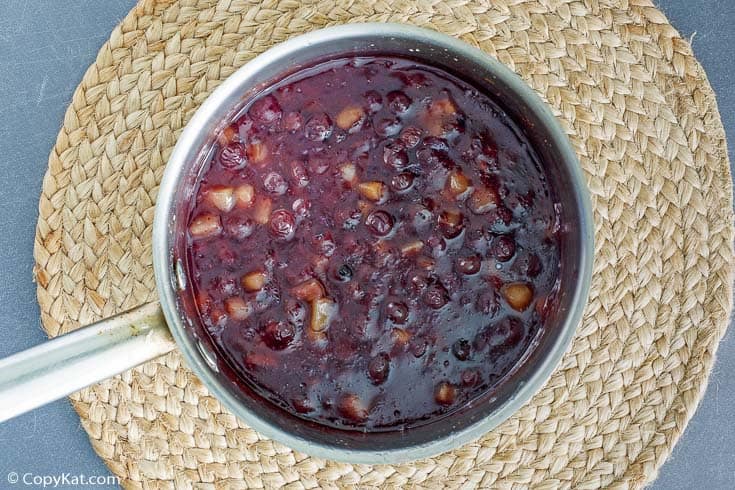 blueberry pie filling in a pan