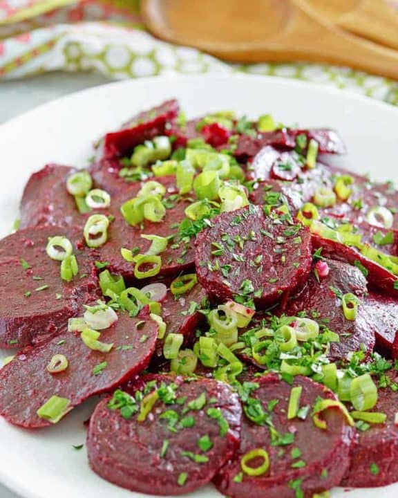 marinated beet salad on a platter