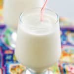 root beer freeze in a glass on a colorful napkin