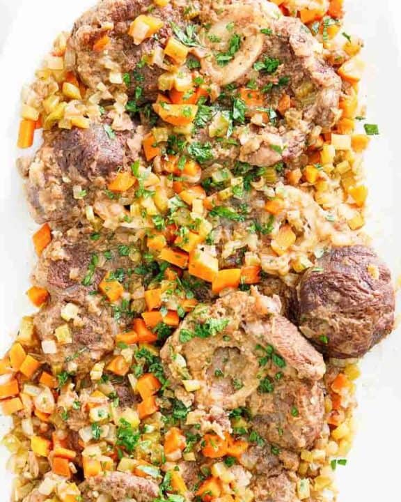 beef shanks with chopped vegetables