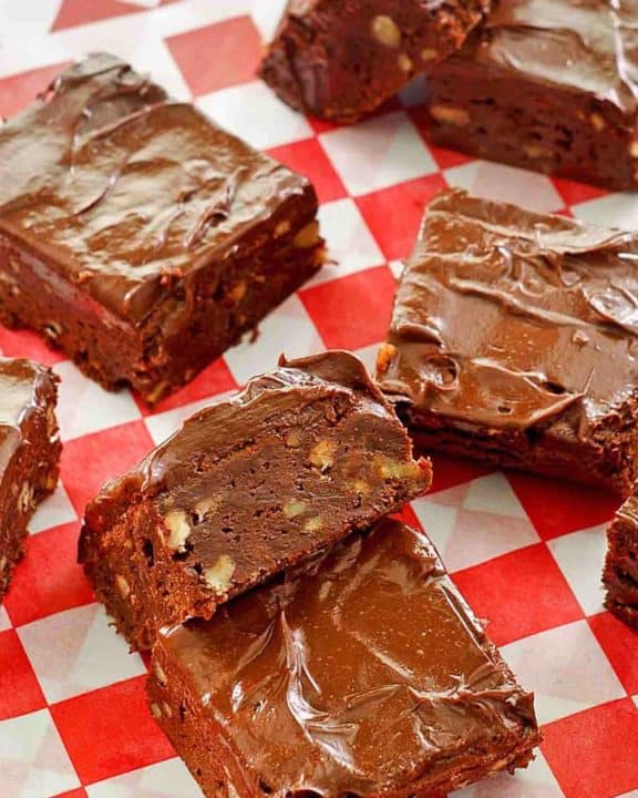 frosted chocolate brownies with nuts