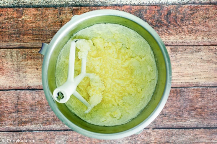 Chinese almond cookies dough mixture in a mixing bowl