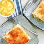 Overhead view of a slice of pineapple angel food cake