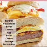 Homemade Wendy's Breakfast Baconator Sandwich with text overlay of ingredients