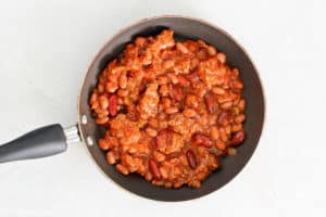homemade Wendy's chili in a skillet
