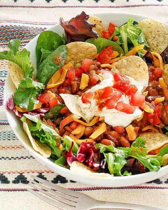 homemade Wendy's Taco Salad and a fork