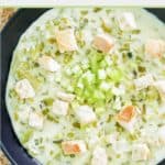 a bowl of homemade soup with celery