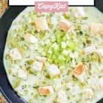 a bowl of homemade soup with celery and onions