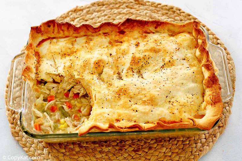 homemade chicken pot pie in a baking dish
