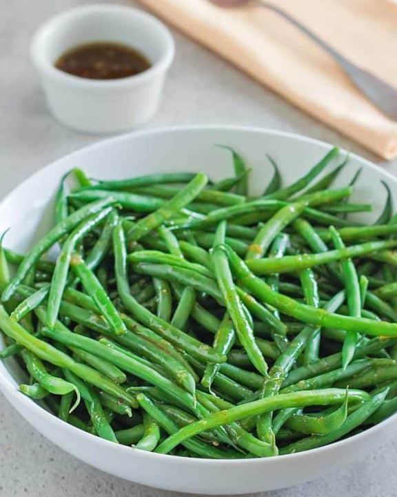 a bowl of homemade Outback green beans