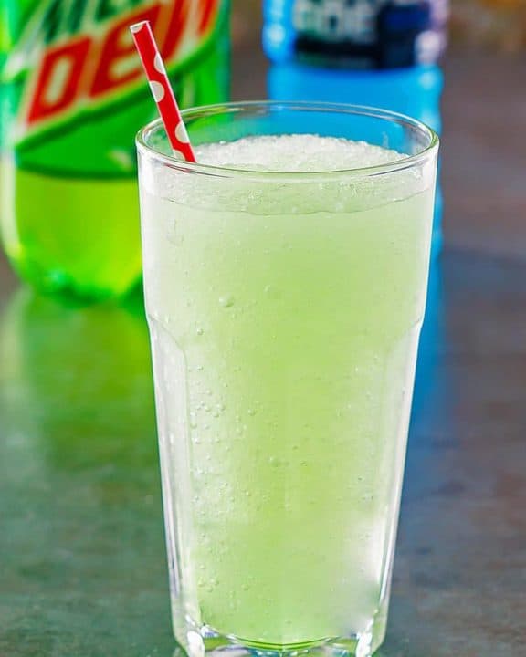 homemade Taco Bell Baja Blast Freeze drink in a glass