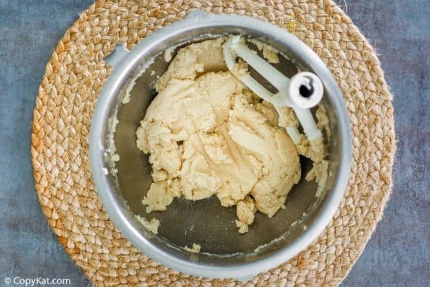 cream cheese cookie dough in a mixing bowl
