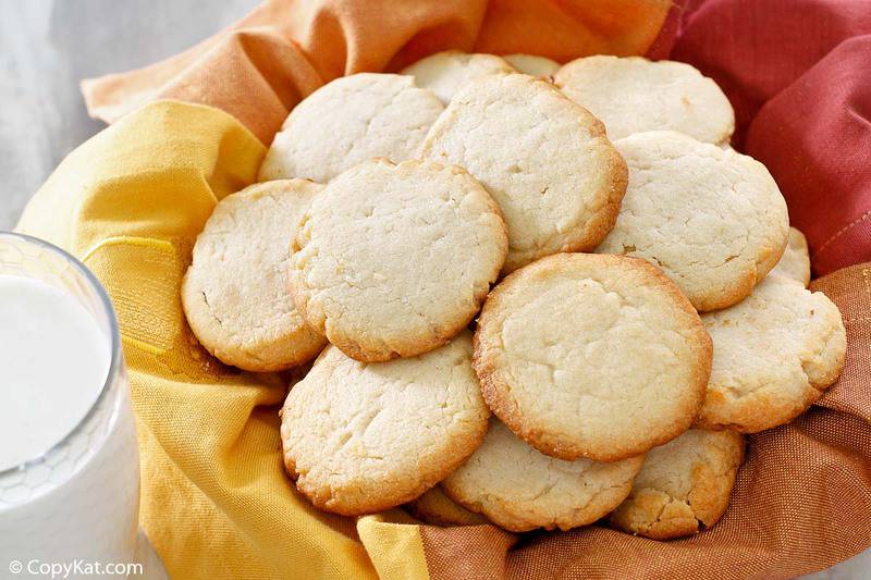overhead view of a cream cheese cookies in a basket