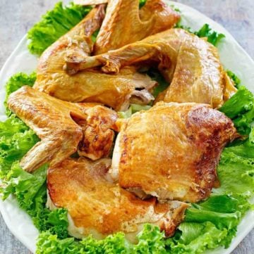 Deep fried turkey on a platter