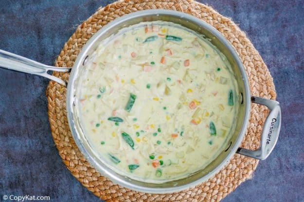 homemade Jason's Deli chicken pot pie soup in a pan