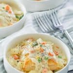 homemade Jason's Deli Chicken Pot Pie Soup in three bowls