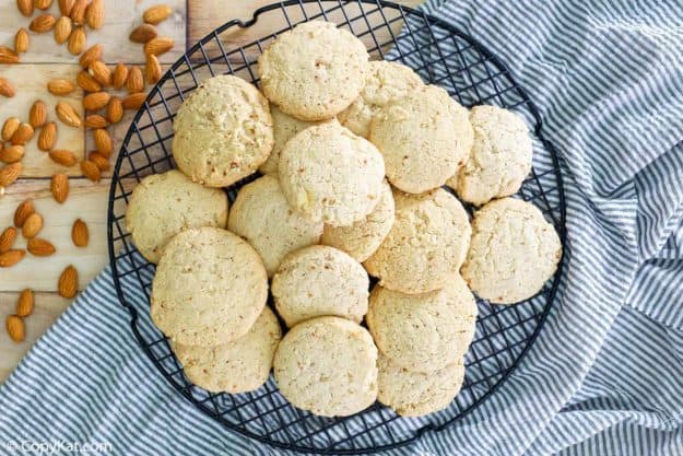 overhead view of homemade Keebler almond shortbread cookies and almonds