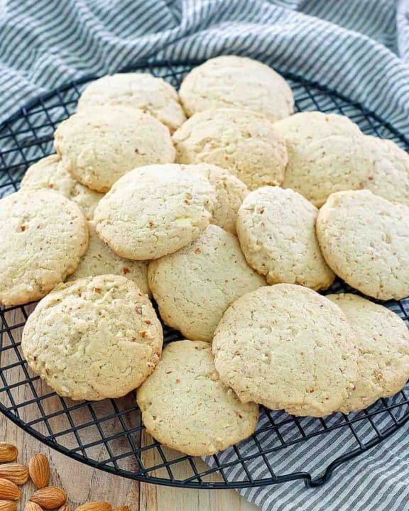 homemade Keebler almond shortbread cookies on a round wire rack