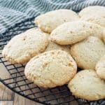 a pile of homemade Keebler almond shortbread cookies on a wire rack