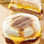 two homemade McDonald's Sausage Egg McMuffins