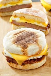 two homemade McDonald's Sausage Egg McMuffins