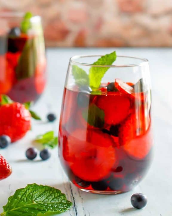 a glass of homemade Olive Garden berry sangria